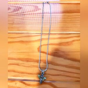 Silver Tone Chain With Yellow And Pink Bee Pendant Necklace